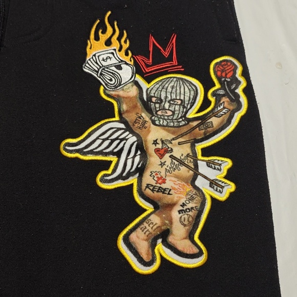 Rebel Minds Other - Rebel Minds Black Pay me 🤑 sweatpants W/ stitched, Patchwork Size Large